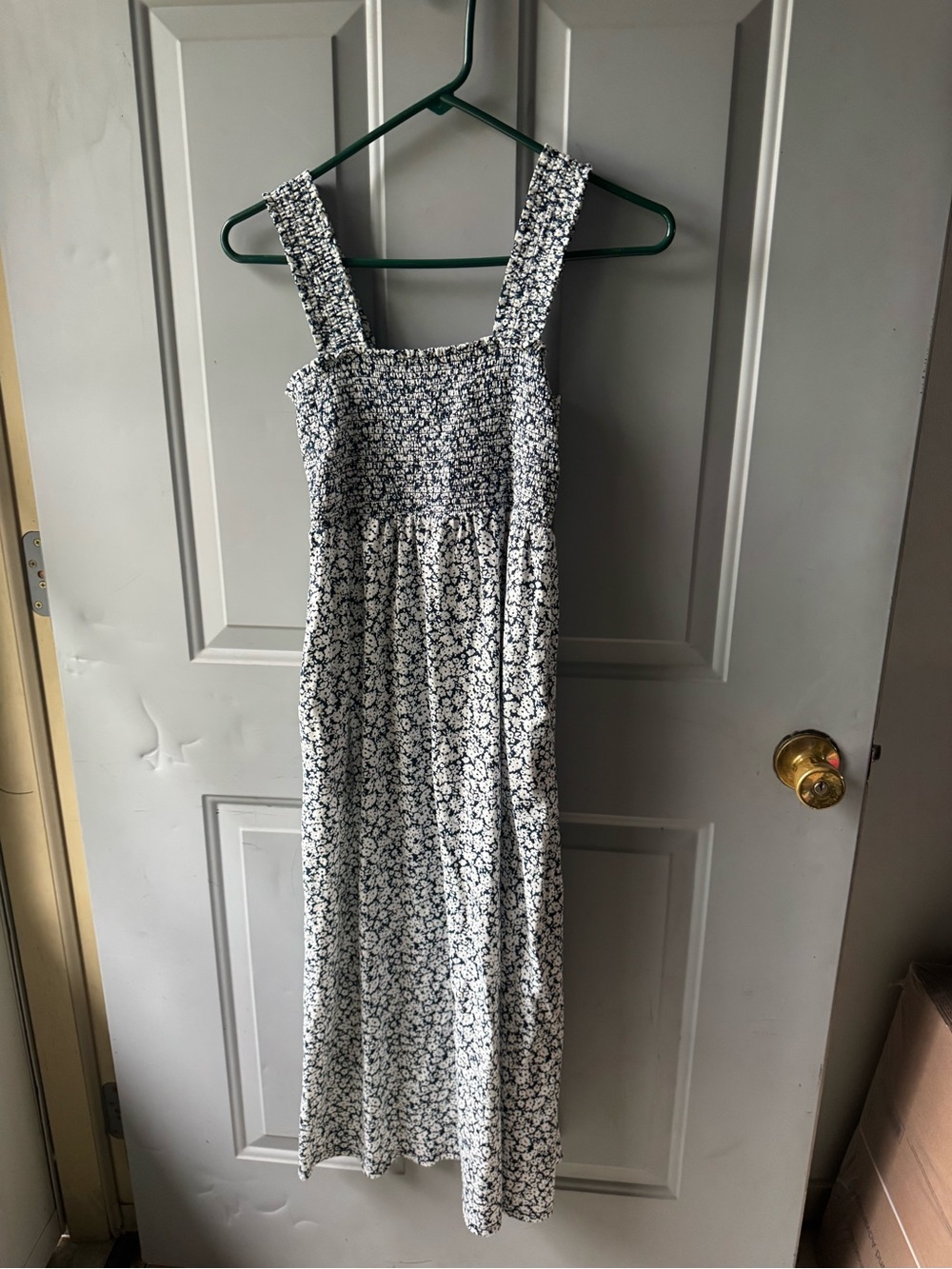 Old Navy White Maxi Dress with Navy Floral Print